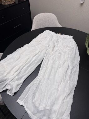 Free People White Wide-Leg Gauze Pants
